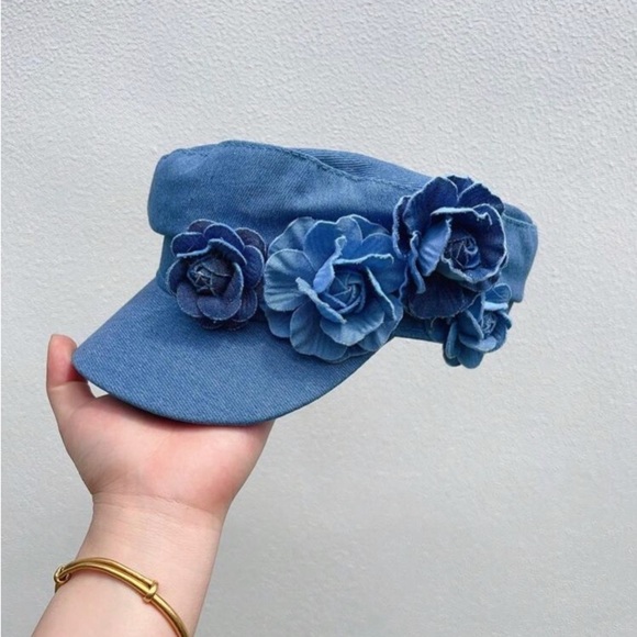 Denim Super Chic Hat with Roses - Picture 7 of 9